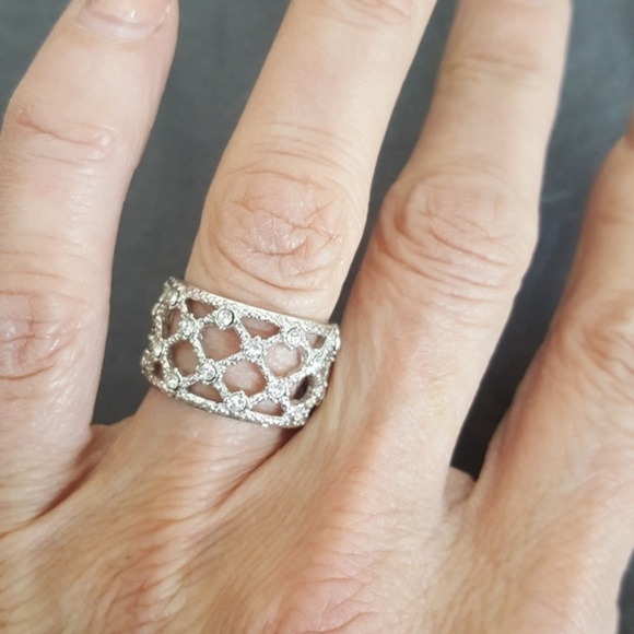 Cigar Band Lattice Ring Size 7 Silver Rhodium Plate CZ JTV Bella Luce EUC Preppy